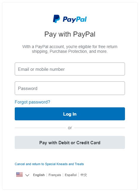 Paypal login screen